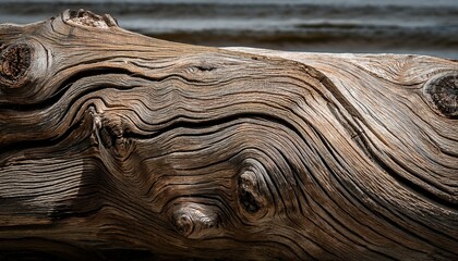 close up of weathered driftwood with intricate textures and patterns showcasing natural artistry