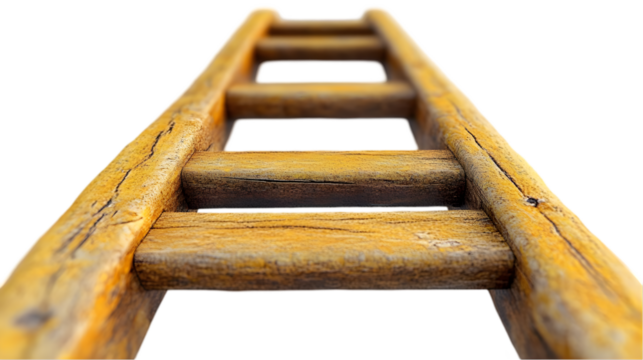 3D Illustration | Wooden Ladder Ascent, Steps, Goal, Achievement, Progress, Climb, Wood, Rustic, Perspective, Upward