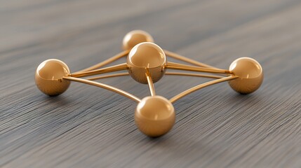 Obraz premium Golden Geometric Network On Wooden Surface