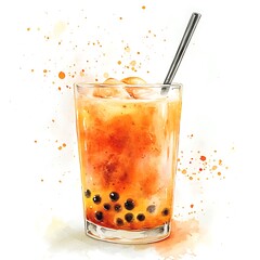 Iced Boba Tea Watercolor Splash