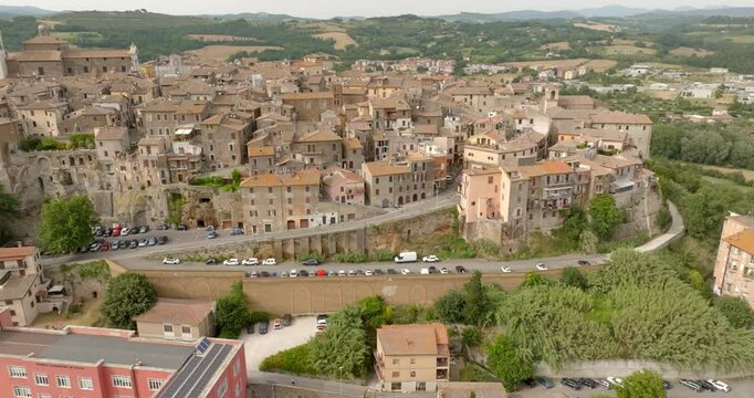 Aerial view of houses and apartments in the historic center of Orte, in the province of Viterbo, Italy.