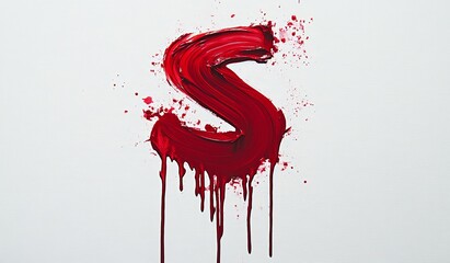 Red paint letter S dripping on white background