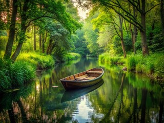 Minimalist Spreewald: Ancient Boat on Wild River