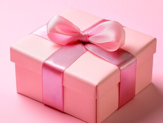 Obraz premium Elegant pink gift box with satin ribbon bow perfect for birthday, Valentine's Day, or Mother's Day celebrations.
