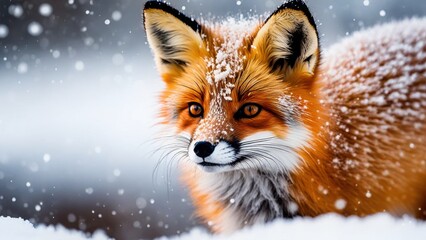 Obraz premium Fox in snowy landscape winter wonderland wildlife photography cold environment close-up nature beauty