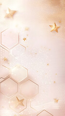 Background vector with hexagon shapes in a light peach color and golden lines
