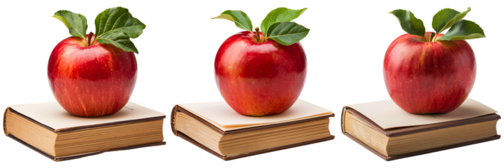 Fresh Red Apple on Classic Book with Green Leaves