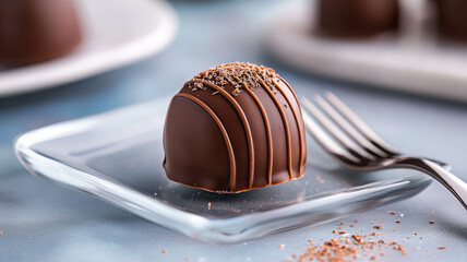 delicious chocolate truffle with smooth finish, garnished with chocolate shavings, perfect for dessert lovers