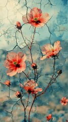 Delicate Flowers Emerging Through Cracked Surface in Soft Light