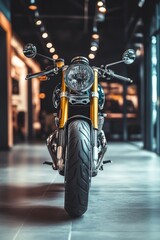 Fototapeta premium Sleek motorcycle front view stylish gold accents.