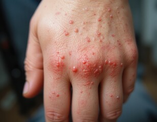 Fototapeta premium Woman hand affected by dyshidrotic eczema