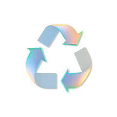 Holographic, Iridescent recycling symbol on a clean white background, isolated for eco-friendly designs