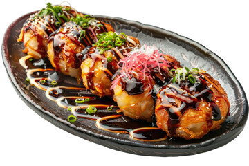 Takoyaki Drizzled With Savory Sauce, Green Onions, And Sesame Seeds