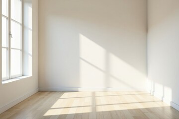 Fototapeta premium Sunlight Illuminates an Empty Room with Light Wood Flooring and White Walls, Perfect for Interior Design Inspiration
