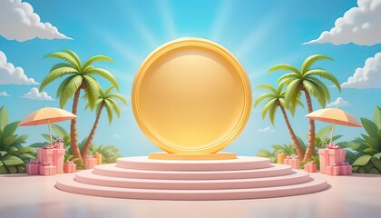 Fototapeta premium Tropical Stage Spotlight: Summer Vibes & Luxury Presentation