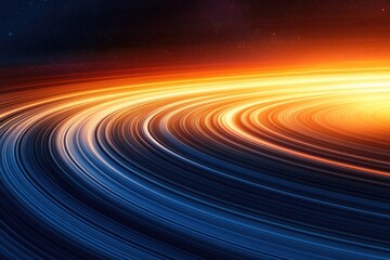 Abstract cosmic artwork depicting swirling nebulae with vibrant orange and blue hues against a starry backdrop.
