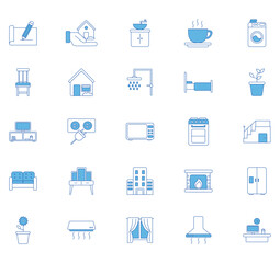 Naklejka premium Vector icon set of household utensils on white background