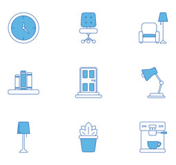 Vector icon set of household utensils on white background