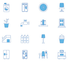 Vector icon set of household utensils on white background