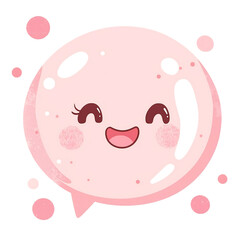 Cute Pink Bubble with a Happy Face ,transparent background