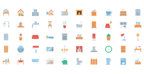 Vector icon set of household utensils on white background