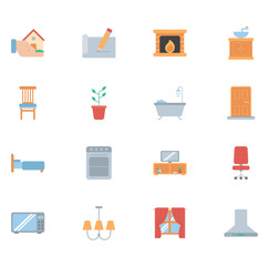 Vector icon set of household utensils on white background
