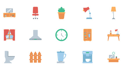 Vector icon set of household utensils on white background