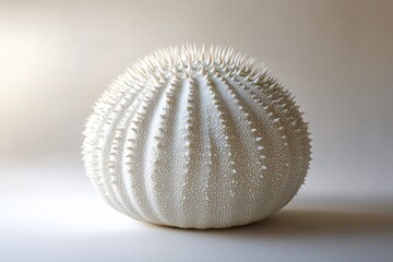A white, spiky, spherical object resembling a sea urchin, meticulously crafted with detailed texture.