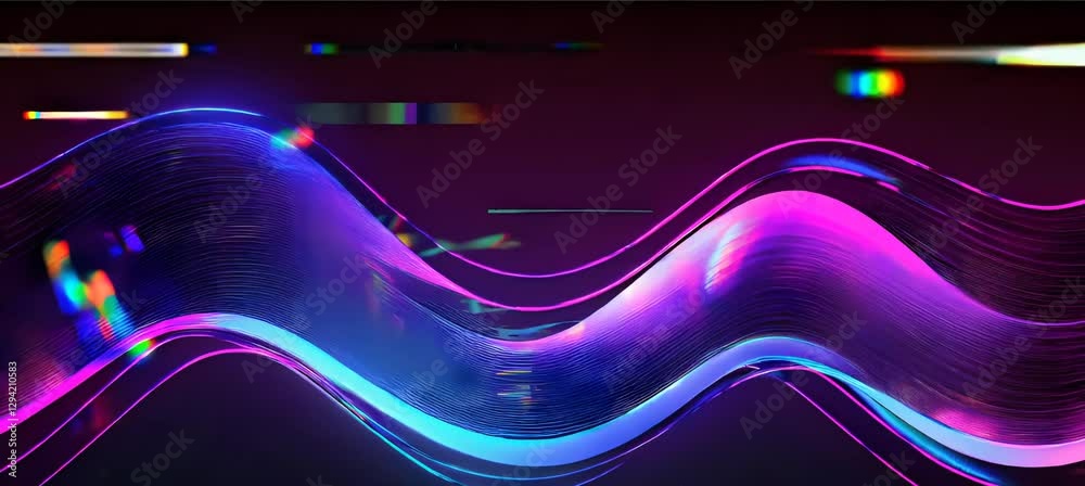 Poster dynamic neon waveforms pulsating with vibrant light and colorful glitches