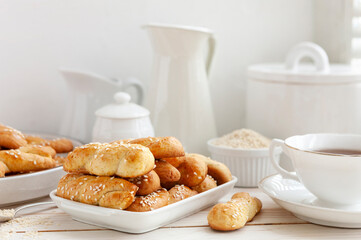 Koulourakia, Homemade Traditional Easter Festive Greek Sesame Twist Cookies