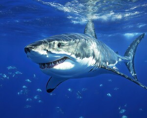 Naklejka premium Great White Shark Isolated. Majestic Predator of the Ocean in its Natural Habitat