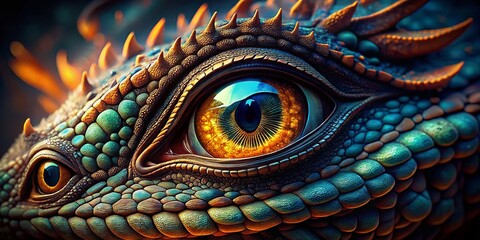 Naklejka premium Dragon Eye Macro: Close-Up 3D Render of a Realistic Fantasy Lizard Eye
