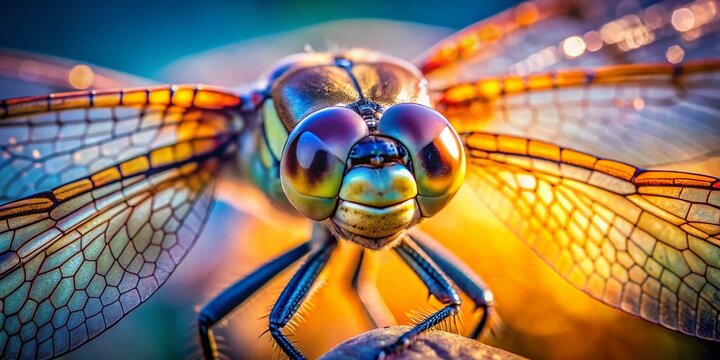Dragonfly Close-up, Backlit Wings, Minimalist Insect Photography