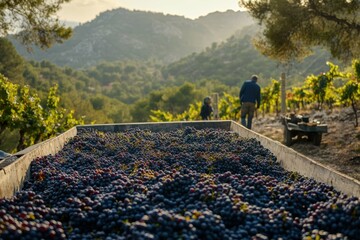 Grenache Harvest: Vintage Season in Priorat Wine Region, Spain