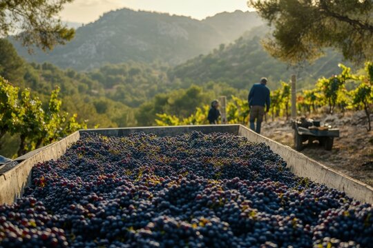 Grenache Harvest: Vintage Season in Priorat Wine Region, Spain