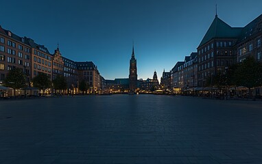 Fototapeta premium European City Square at Dusk, Empty, Wide, Tranquil