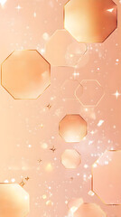 Background vector with hexagon shapes in a light peach color and golden lines
