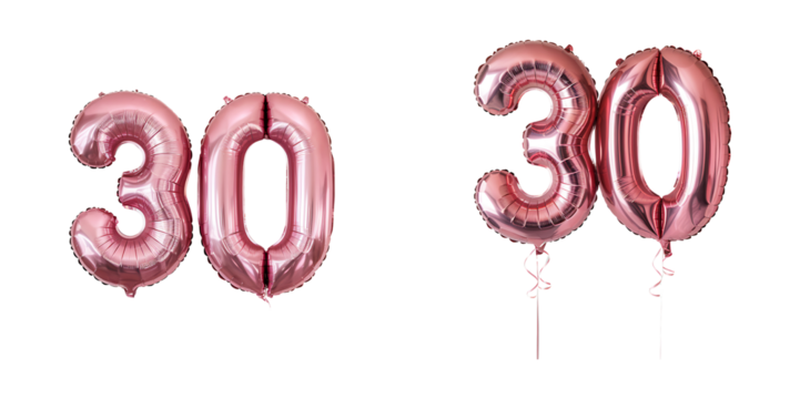 Two Pink Balloons Shaped Like Number 30