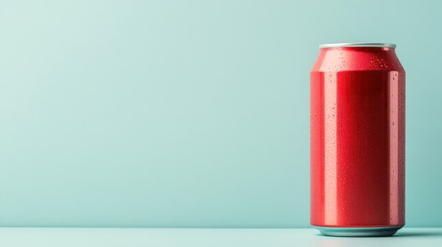 Red soda can on mint background