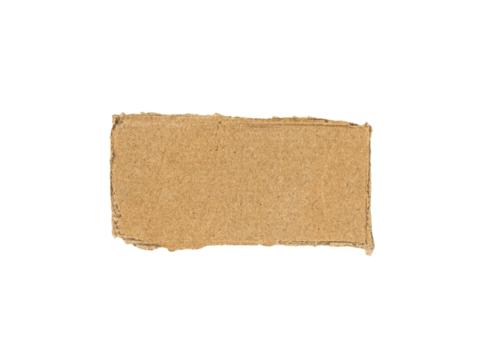 Cardboard piece with rough edges on white background. transparent PNG
