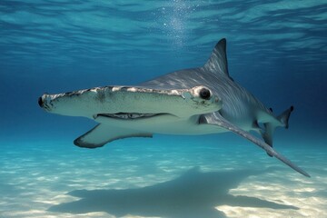 Naklejka premium Hammerhead Shark in Bahamas: Great Underwater Creature in Blue Ocean