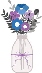 Cute kawaii pastel flower vase clipart with ribbon