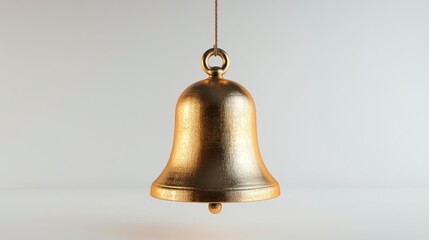A single shiny gold bell hangs on a string, symbolizing celebration, notification, and festive occasions.