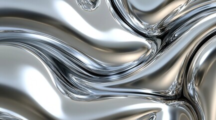 Abstract silver metal waves with reflective fluid texture.