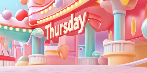Playful Pastel Arcade with Thursday Sign in Vibrant    Style