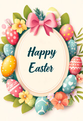 Celebrate spring with colorful Easter eggs and floral decorations for a festive holiday atmosphere. Generative AI