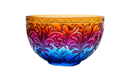 Photo Colorful Glass Bowl, Ornate Floral Design, Gradient Hues