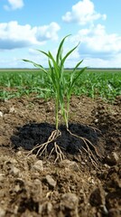 Young Corn Plants Growing in Fertile Soil Agricultural Field Nature Photography Bright Day Close-Up Growth Concept