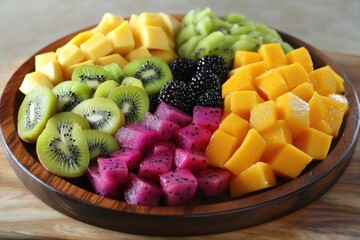 Overhead view of a colorful fruit platter kitchen food photography for healthy eating