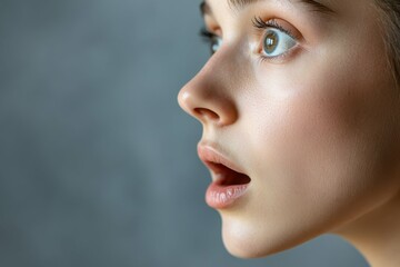 Hyperthyroidism. Closeup of Woman's Face with Grave's Disease Symptoms: Bulging Eyes, Proptosis, and Edema